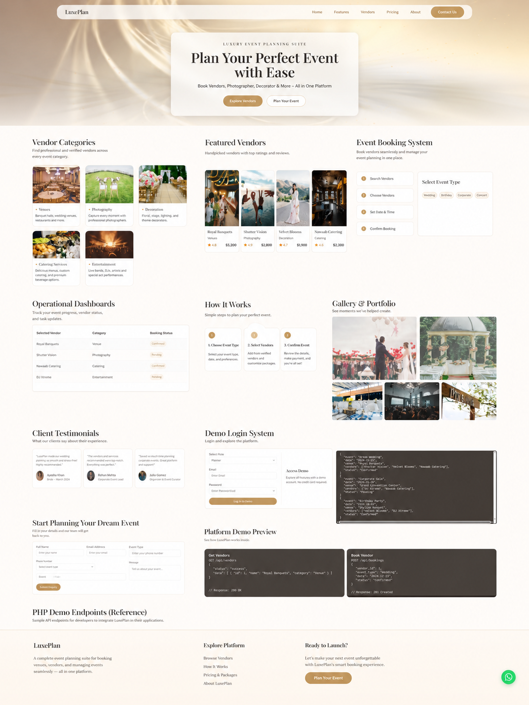 LuxePlan - Premium Event Planning & Vendor Booking UI Template